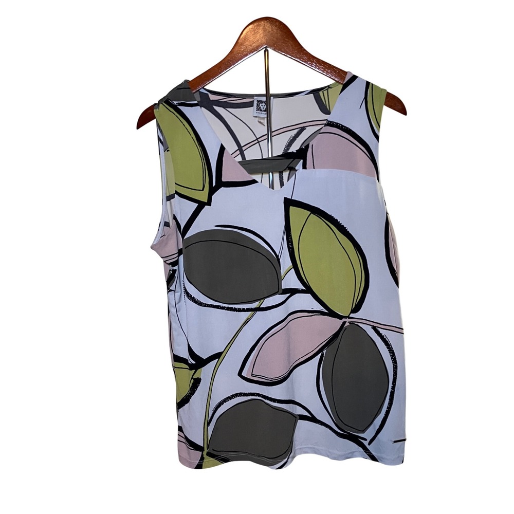 Anne Klein Abstract Leaf Print Top Womens Large Multi Color  Sleeveless